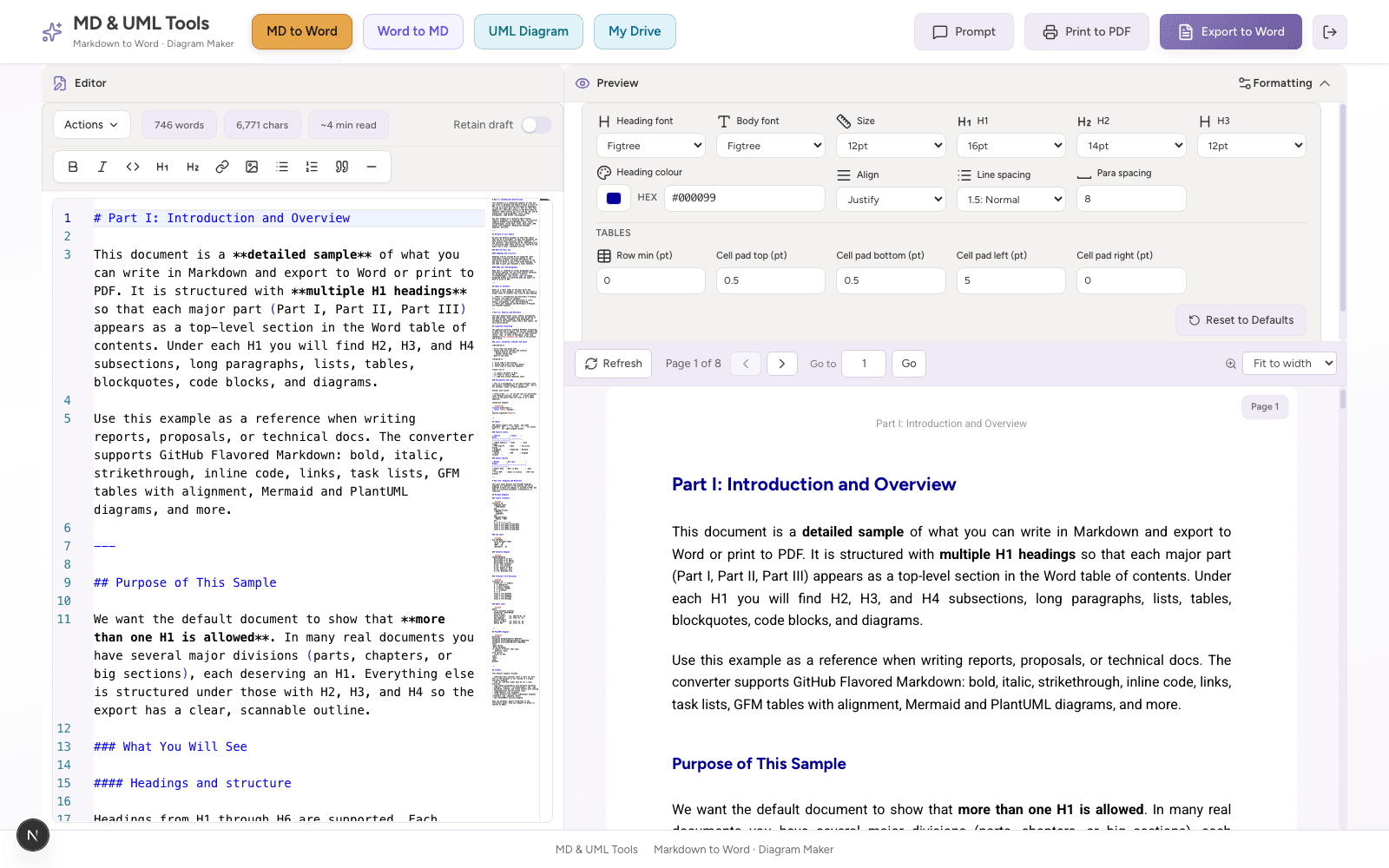 Formatting controls for Word output